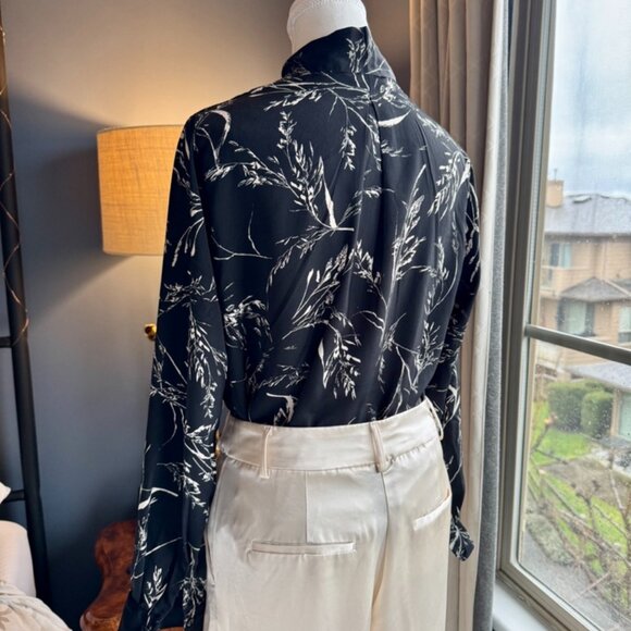 Black with Cream Plant Print Blouse - Picture 3 of 12